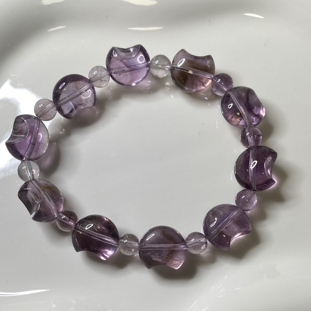 Natural Amethyst Crescent Moon Bracelet • Purple Quartz Moon & Star Duo - Picture 4 of 7